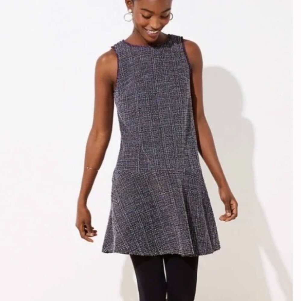 Loft Tweed Sleeveless Drop Waist Fit and Flare Dress Jumper Size XS NWT